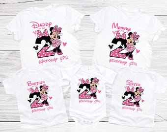 Camisetas personalizadas de cumpleaños de Mickey Mouse para la familia, regalo de cumpleaños, camisetas de Minnie a juego, camiseta de Minnie Mouse, cumpleaños de Disney para niña