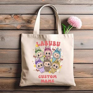Custom Monster Tote Bags Personalized Labu Monster Bunny Tote Bags Birthday Girl Gift Monster Doll Bag Teenage Youth Girl Totes Kid Gift Bag