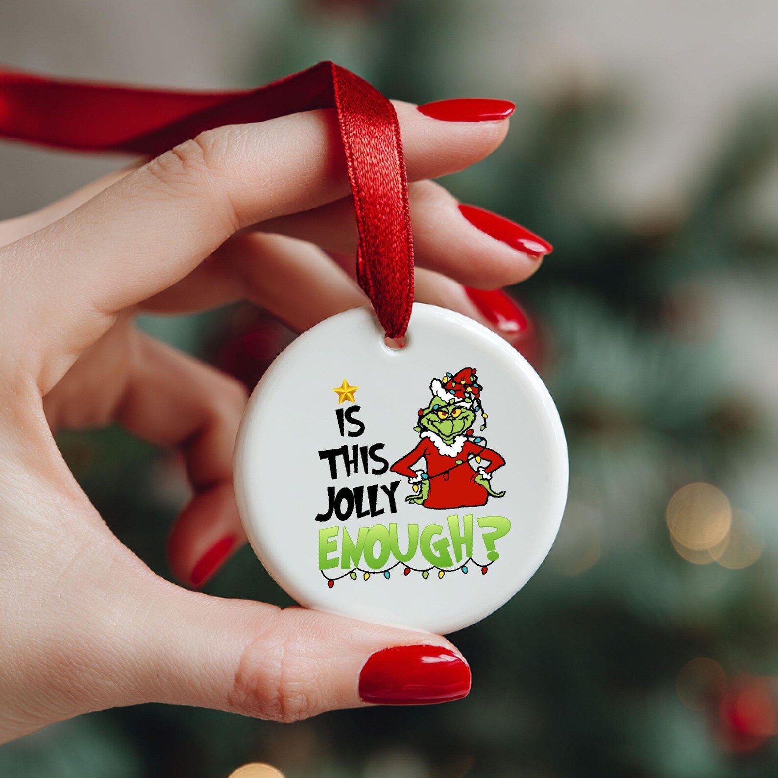 Discover Is This Jolly Enough funny character Ceramic Christmas Ornament Holiday Gift Keepsake