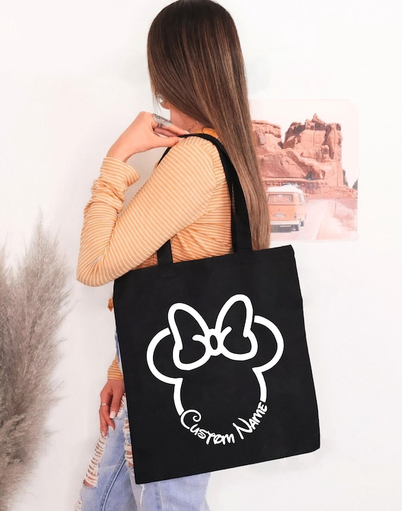 Disney Minnie Mickey Custom Tote Bag Disney Gifts Minnie Mouse Mickey Mouse Minnie Ears Shoulder Bag Custom Text Disney Bag Kids Tote Bag