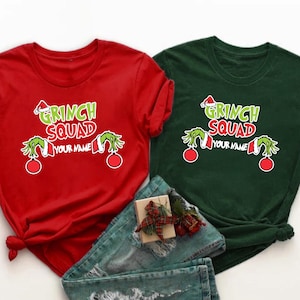 Custom Grinch Squad Christmas Shirt Xmas Gifts Matching Group Shirts Personalized Tee Funny Grinch Shirts Christmas Party Tshirt Xmas Shirts