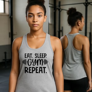 Motivational Gym Racerback Sport Tank Top Gym Clothing Eat Sleep Gym Repeat Fitness Racerback Workout Tank Top Self Care Sport Lover Gifts