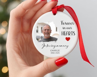 Custom Christmas Memorial Ornament In Loving Memory Forever In Our Hearts Personalized Photo Christmas Ornaments Memorial Gift Grief Gifts