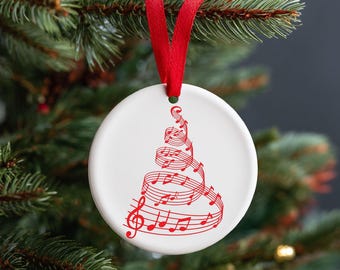 Adorno navideño de cerámica con notas musicales para árbol de Navidad. Regalo para amantes de la música, coro, banda, profesor, piano. Decoración navideña.