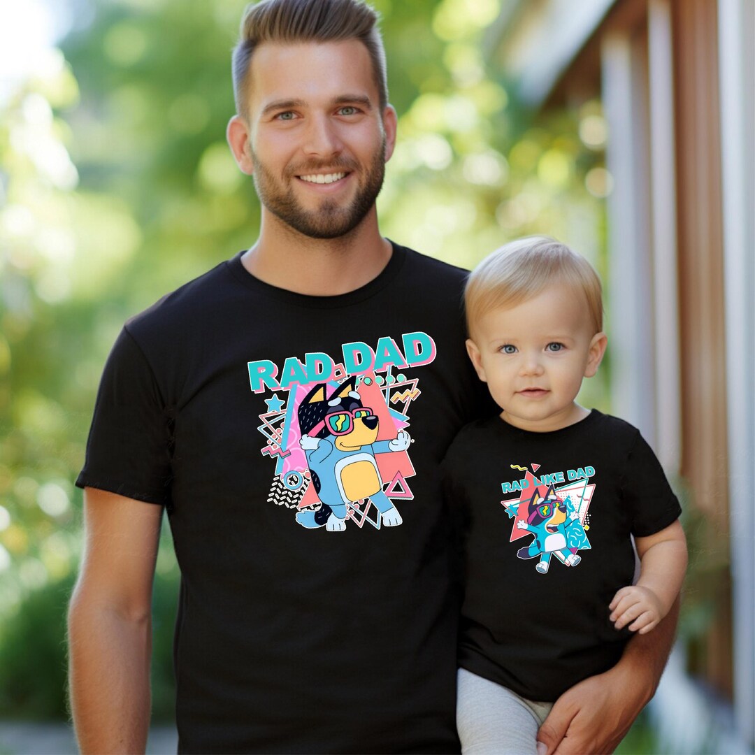 Dad Son Matching Shirts Rad Dad Kid Shirt Set Cartoon Blue Dog Tee — free download