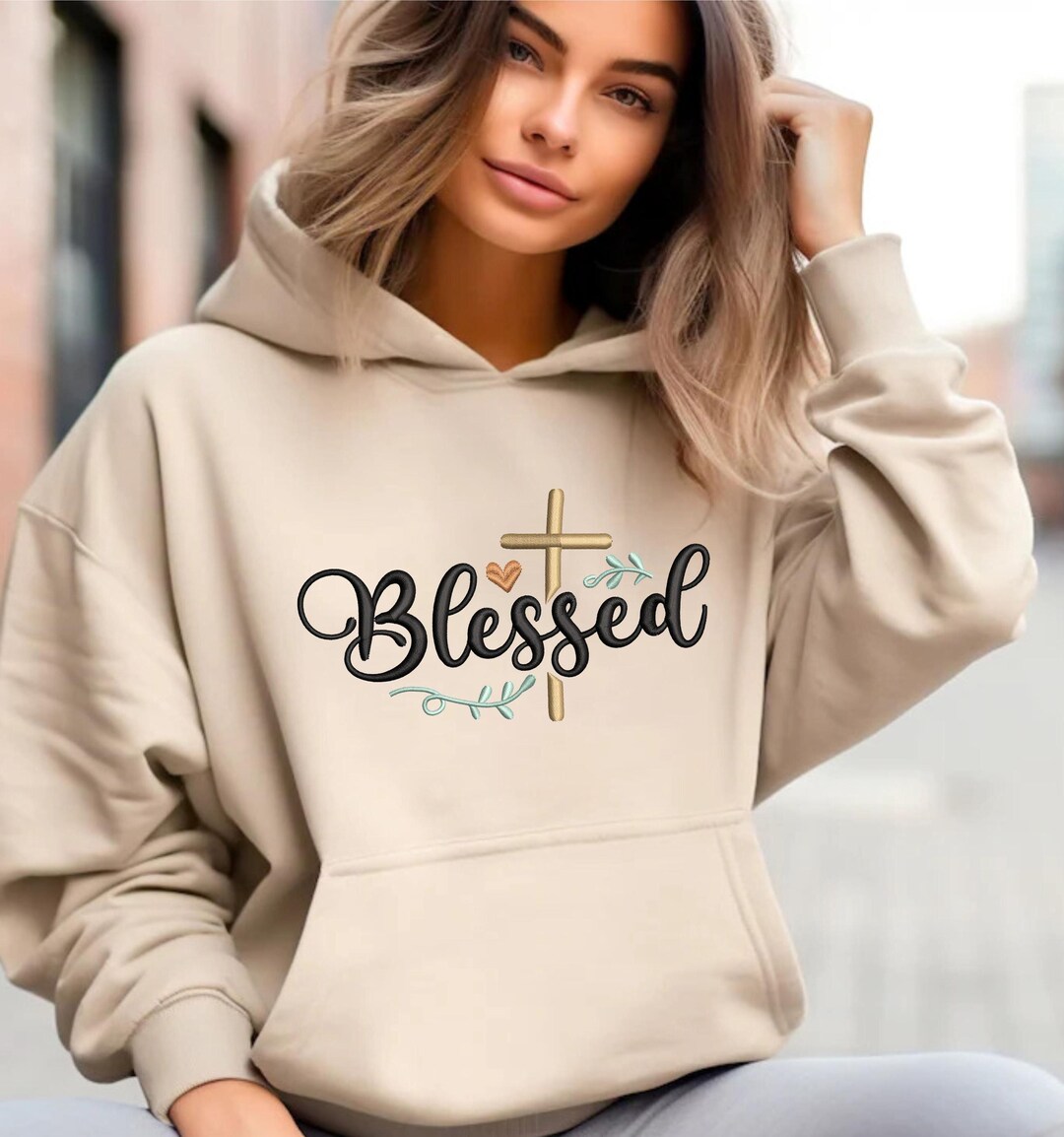 Blessed Embroidered Mock Neck Sweatshirt main image 1