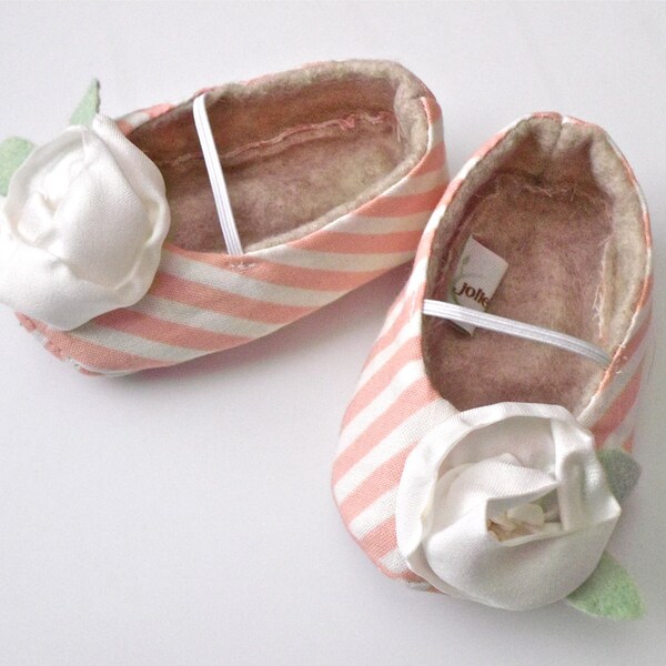 JULES baby girl shoes - pink and white stripe with cream flower