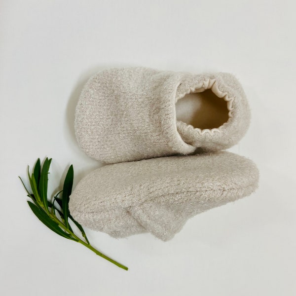 Off White (Beige) Plush and Soft Beige Baby Slipper - MADE TO ORDER