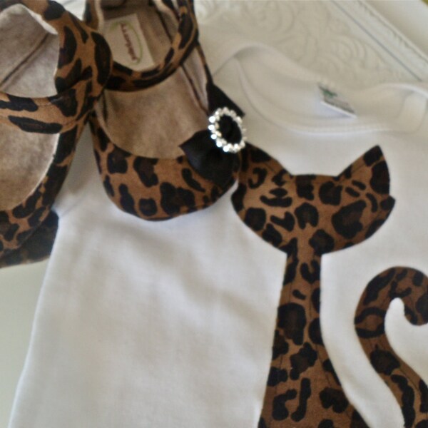 KITTY cat Girl Shoe/Onesie Combo - Leopard Print