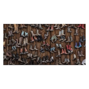 High Quality Print - Puzzleface Ranch Cowboy Cowgirl Boots on Wall.  Rustic Wall Art, Western photography, Jackson Hole, Wyoming Farmhouse