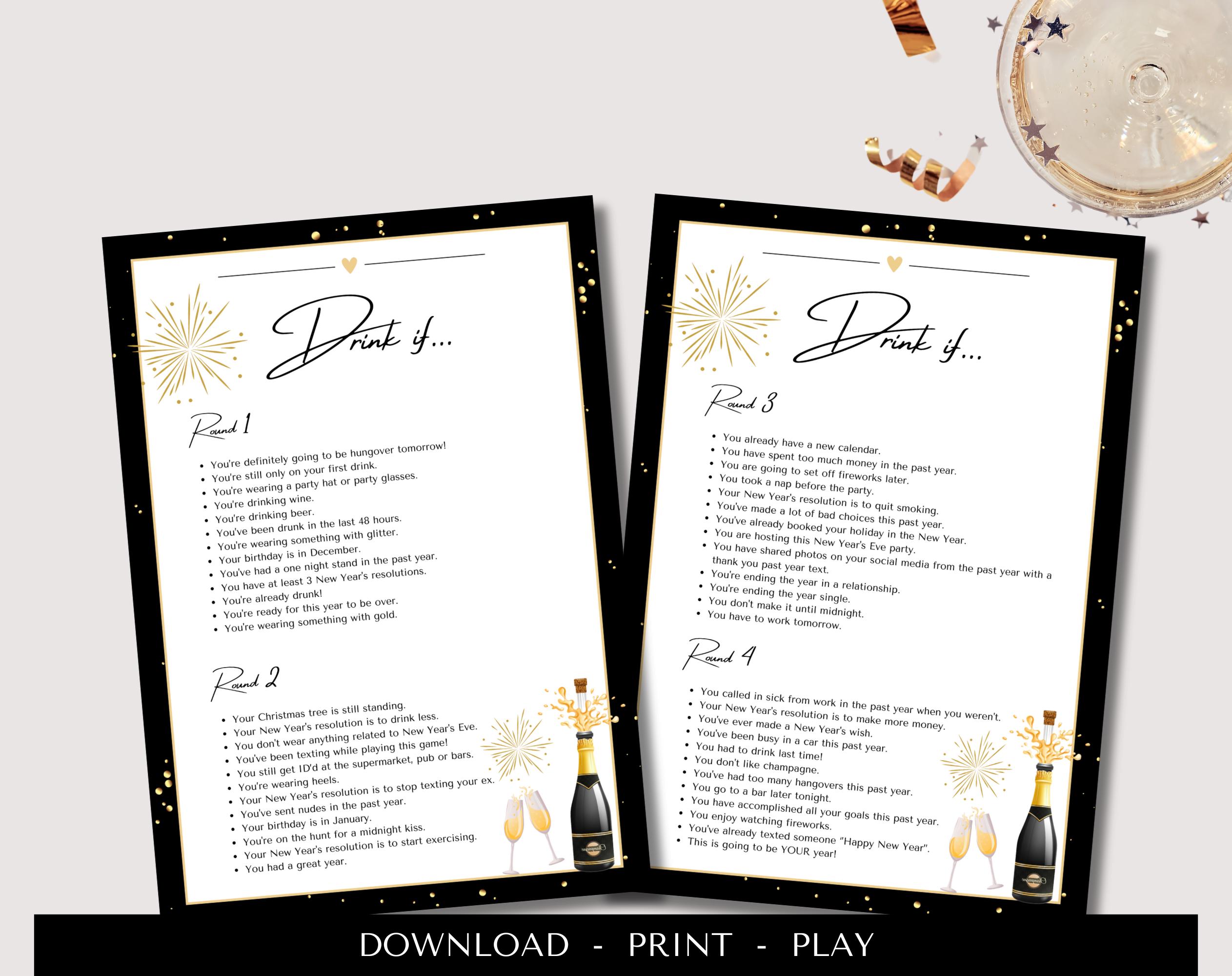 New Year's Eve Drink If Game | Printable | Drinking Games | Happy New ...