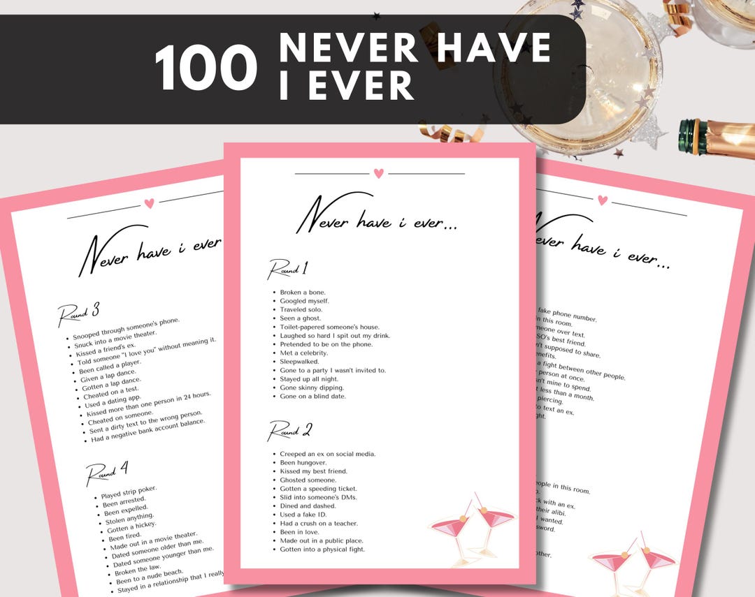 Never Have I Ever Printable Drinking Game Ladies Night Games Bar Crawl ...