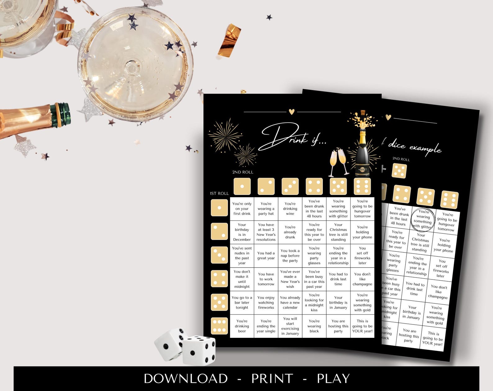 New Years Eve Drink If Dice Printable Drunk Dice Happy New Year ...