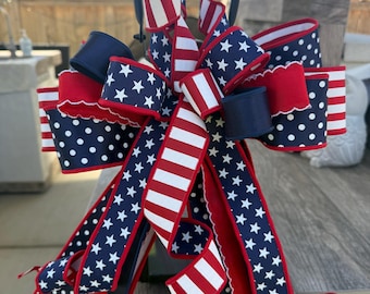 Big 4th of July Bow, Patriotic Door Bow, Red White Blue Bow, Independence Day Decor, USA Wreath Bow, Porch Decoration, Memorial Day Bow
