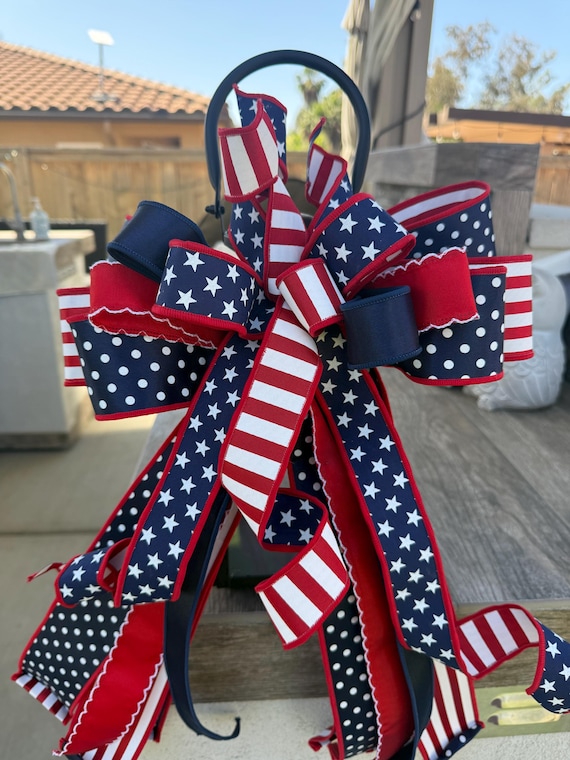 Big 4th of July Bow, Patriotic Door Bow, Red White Blue Bow, Independence Day Decor, USA Wreath Bow, Porch Decoration, Memorial Day Bow