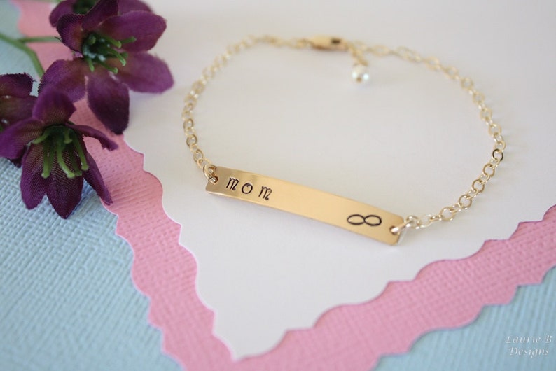 Personalized Thin Rectangle Mother Best Friend Best Friend Monogram Mother Infinity Gold Bar Bracelet Rectangle Bracelet Gold