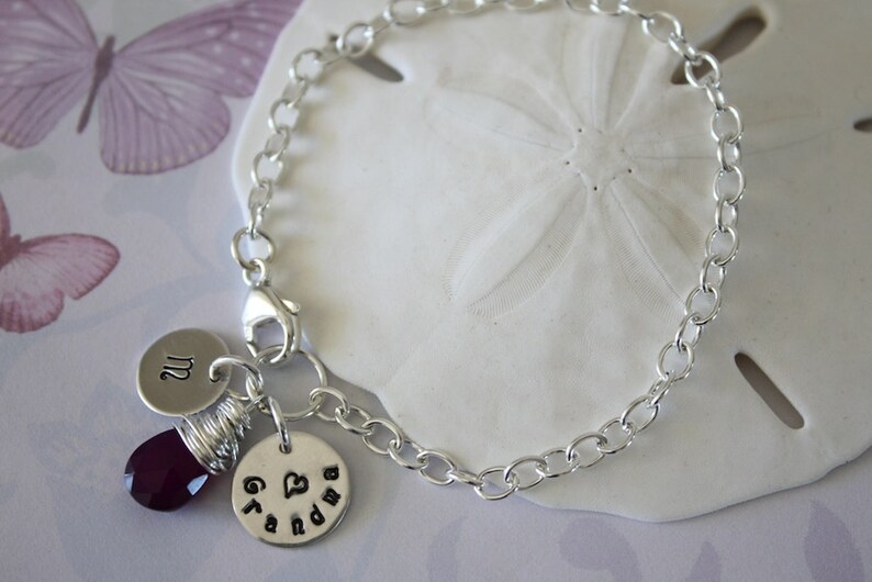 Grandma Bracelet Personalized Initial Charm Birthstone | Etsy