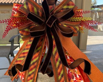 Fall Lantern Bow Autumn Plaid Velvet Harvest Thanksgiving Porch Decor