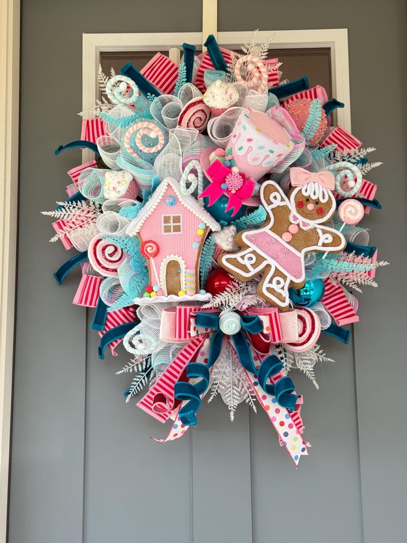 Whimsical Gingerbread House Christmas Wreath • Candyland Holiday Door ...