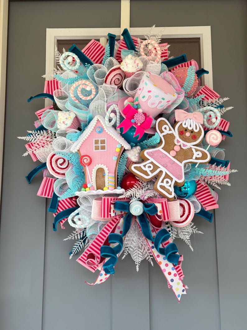 Whimsical Gingerbread House Christmas Wreath • Candyland Holiday Door ...
