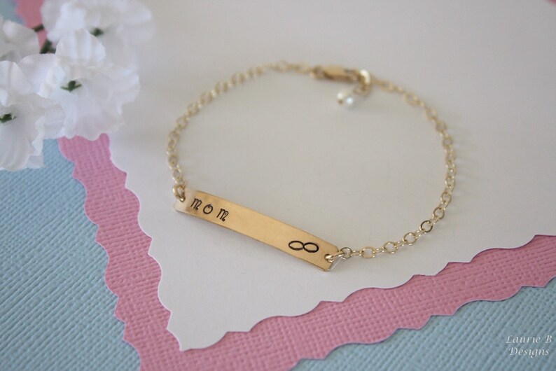 Personalized Thin Rectangle Mother Best Friend Best Friend Monogram Mother Infinity Gold Bar Bracelet Rectangle Bracelet Gold