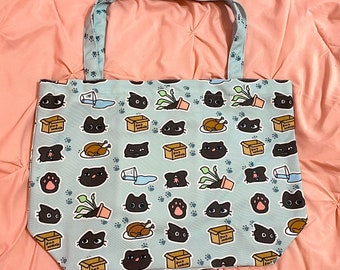 Mr. Blobby Black Cat jfashion zipper tote bag, cat lover gifts, kawaii