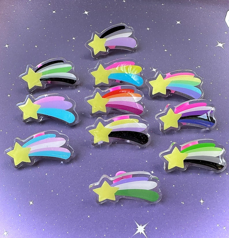 Pride Shooting Star Acrylic Pins with glitter image 1