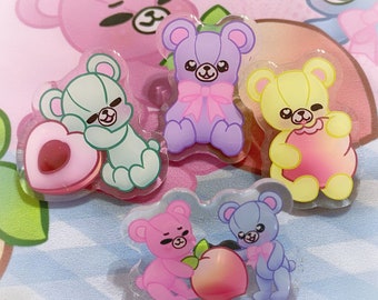 Peachie Parade Kawaii Teddy Bear Picnic Acrylic Pin