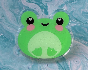 Friend shape Frog Kawaii Glitter Acrylic Pin