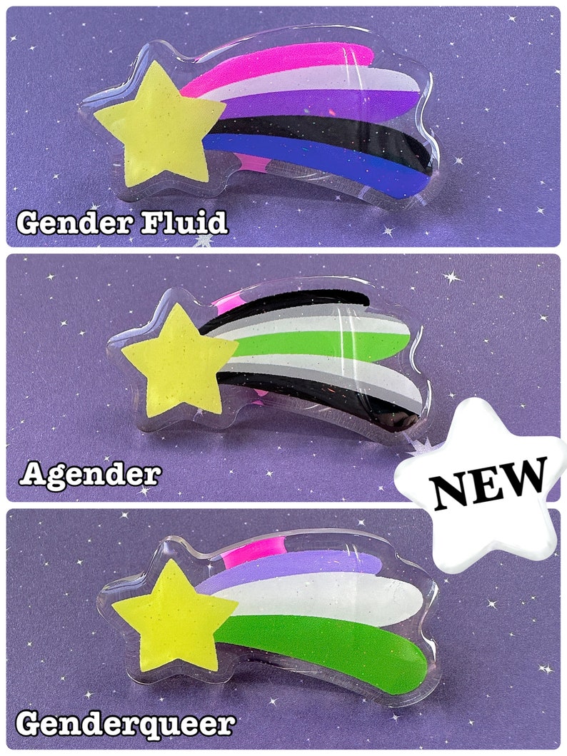 Pride Shooting Star Acrylic Pins with glitter image 2