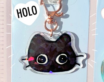 Mr. Blobby the Black Cat holographic keychain