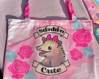 Stinkin Cute Opossum jfashion zipper tote bag, opossum gifts, kawaii