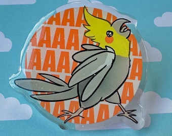 Cockatiel Scream Acrylic Glitter pin
