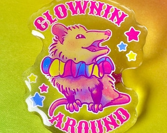 Clownin Around Opossum Kawaii Glitter Acrylic Pin