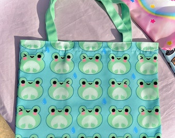 kawaii froggy friend jfashion zipper tote bag