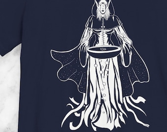 Void Seer Shirt - Gothic Sorceress & Oracle of the Abyss; Hand-Drawn Dark Fantasy Art