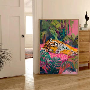 Sleeping Tiger Print - Maximalist Tiger Wall Art - Tiger Bedroom Decor - Bold Animal Wall Art - Maximalist Boho Tiger Print Digital Download