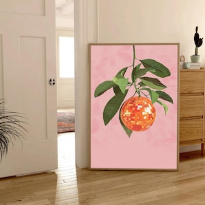 Orange Disko-Kugel | Trendige Wandkunst, Spiegelball Poster, Bar Warenkorb Druck, Preppy Prints, Groovy Funky Wohnkultur, Retro Küche druckbare Kunst