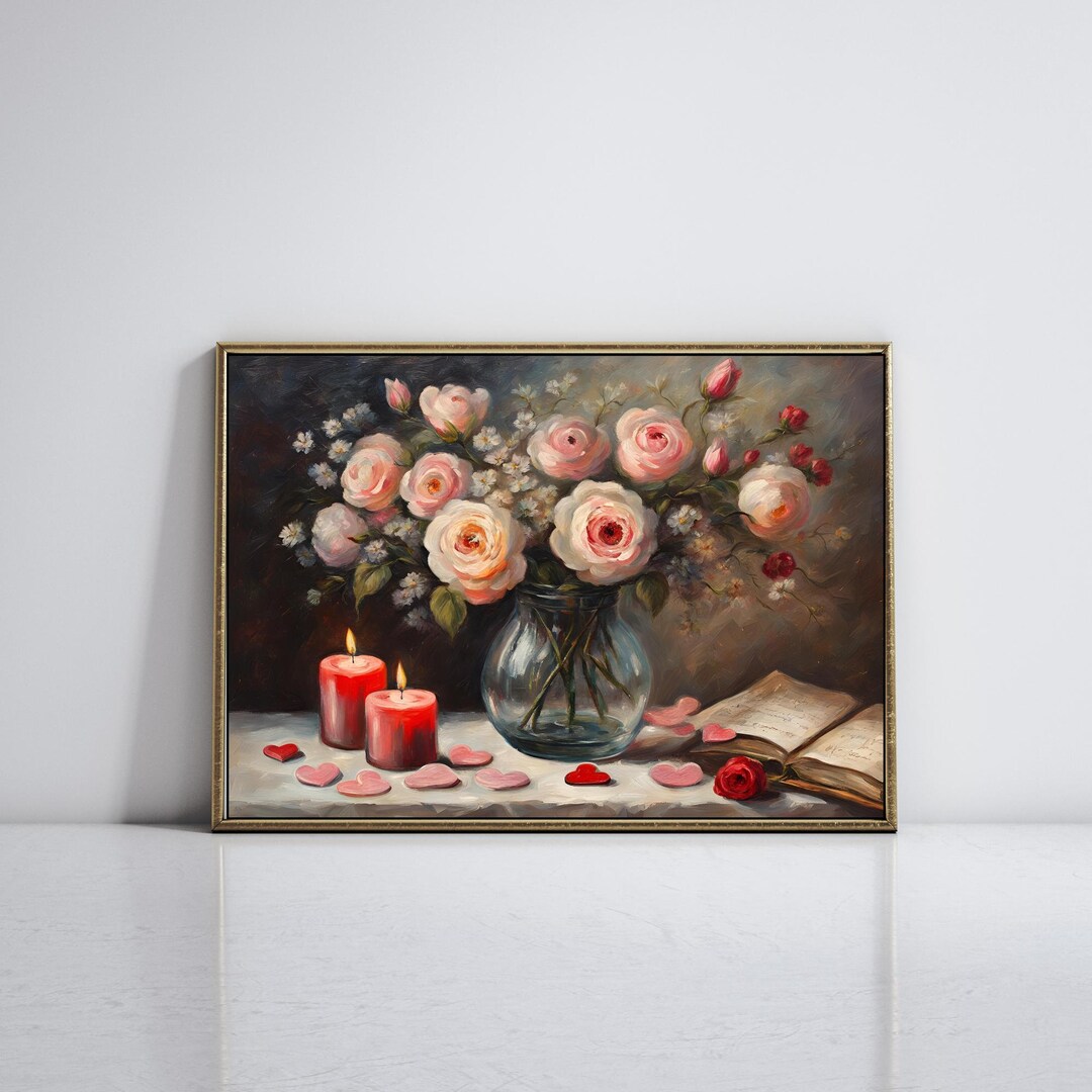 Pink Rose Valentines Printable , Romantic Wall Decor, Valentine Digital ...