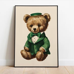 Vintage Teddy Bear Nursery Print - Digital Download, Classic Baby Room Wall Art, Vintage Nursery Decor, Green Nursery Decor, Vintage Prints