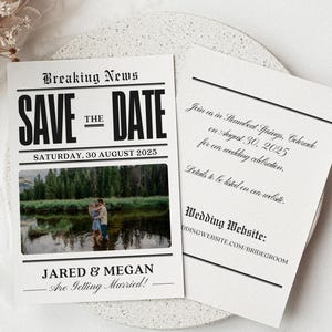 Save The Date Newspaper Announcement Style - Wedding Customizable Template