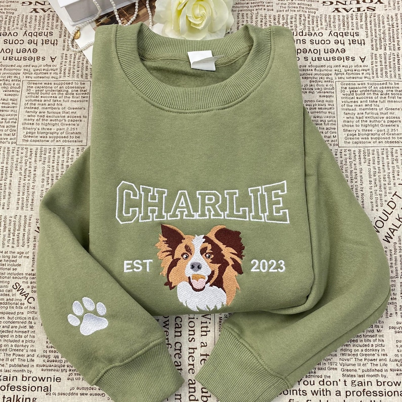 Custom Embroidery Pet Photo Sweatshirt, Pet Embroidered Hoodie, Dog Shirt with Name Embroidered, Pet Lovers Gift, Unique Gifts for Pet Loss image 5