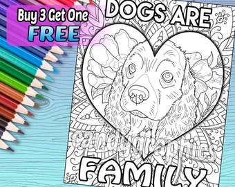 Dogs are Family - Adult Coloring Book Page - Printable Instant Download