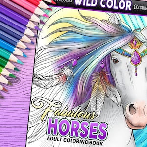 Fabulous Horses - Adult Coloring Book 30 pages - Printable Instant Download PDF