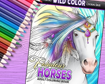 Fabulous Horses - Adult Coloring Book 30 pages - Printable Instant Download PDF