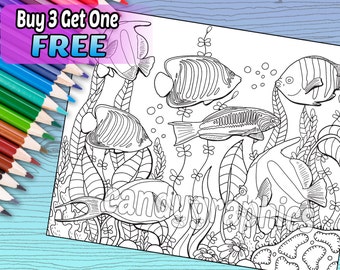 Ocean Fish - Adult Coloring Book Page - Printable Instant Download