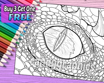 Dragon Eye - Adult Coloring Book Page - Printable Instant Download