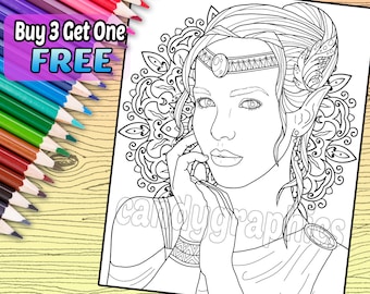 Elf Woman - Adult Coloring Book Page - Printable Instant Download