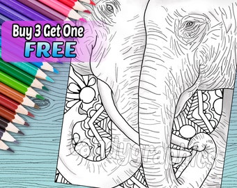 Elephant Love - Adult Coloring Book Page - Printable Instant Download