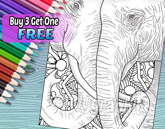 Download Elephant Love Adult Coloring Book Page Printable Instant Etsy